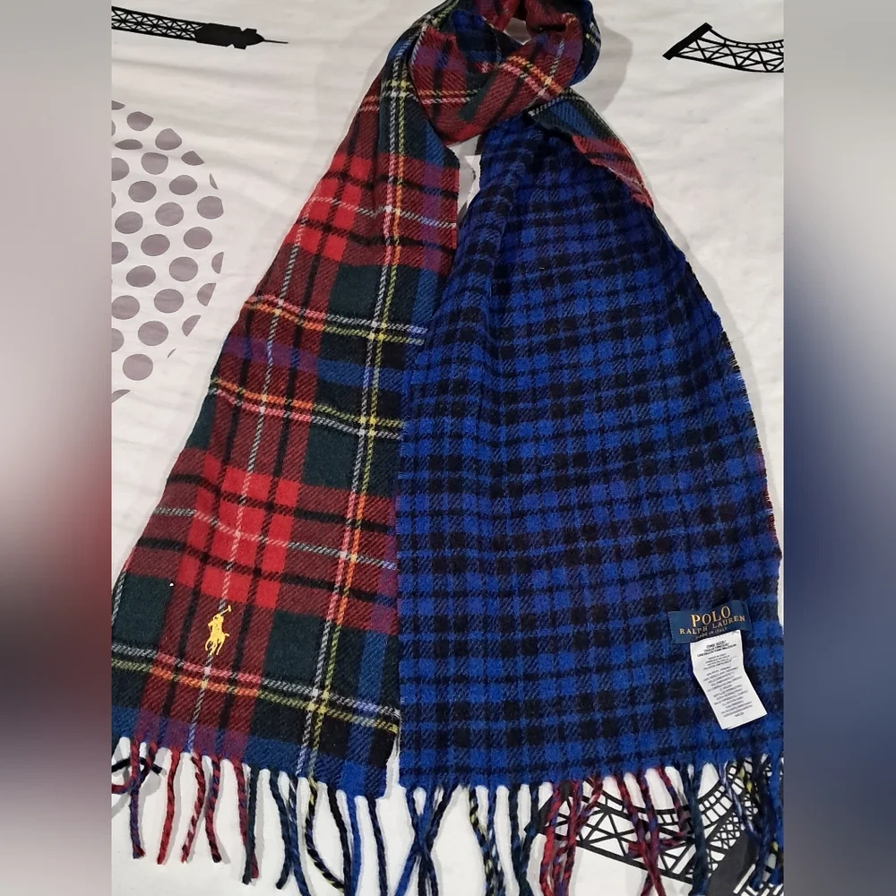 Polo Ralph Lauren Reversible Plaid Virgin Wool Men Scarf 72